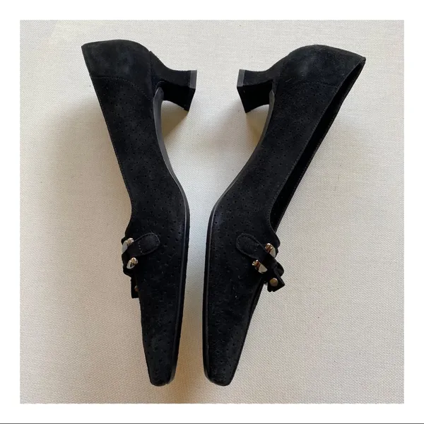 COPY - Stuart Weitzman Perforated Suede Kitten Heels - Image 4