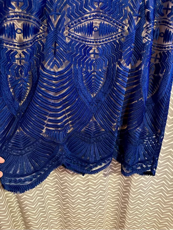 ABS by Allen Schwartz | Blue Art Deco Cocktail Dress, size 10 - Image 3