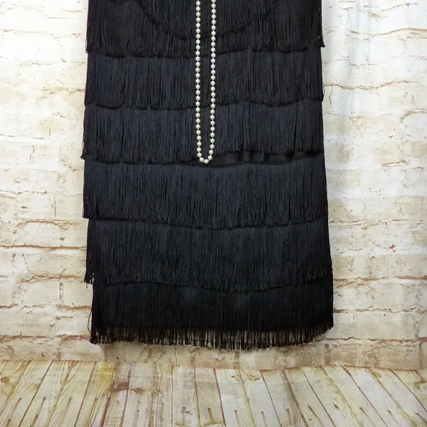 California Costume Fashion Flapper Fringe Dress Women XL Black Headband Necklace - Image 3