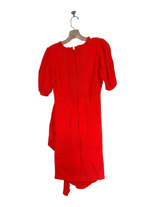 Hale Bob Poppy Red Ruched Asymmetric Mini Dress XS NWT Puff Sleeve V-Neck - Image 3