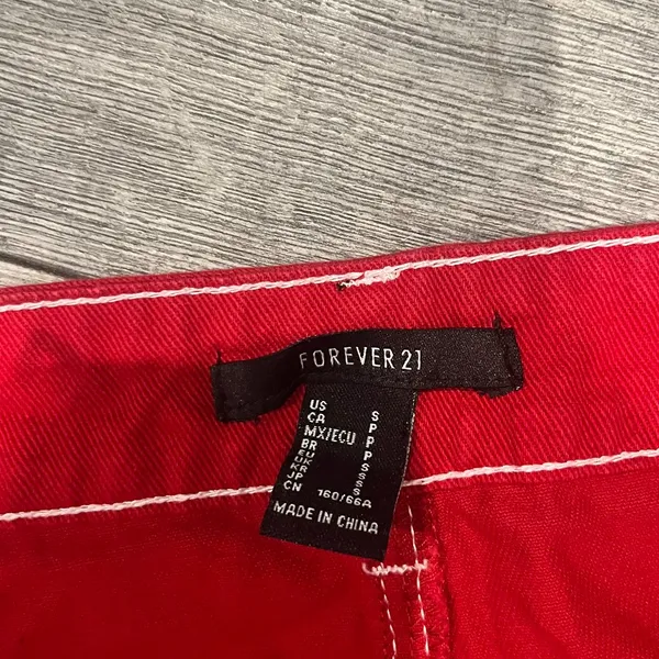 Forever 21 Womens Small Red Denim Mini‎ Skirt Button-Front - Image 7
