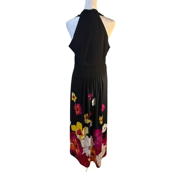 Jones Wear Dress Maxi Womens 8 Black Excellent Floral Halter Pleated V-Neck‎ - Image 7