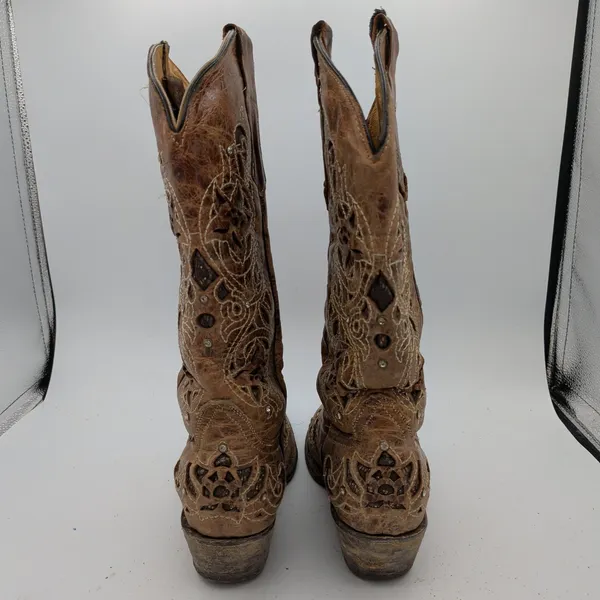 Seven Stars Womens Distressed Leather Cutout Crystal Studded Western Boots 8.5 - Image 5