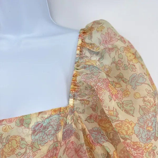 Selkie Hans Christian French Puff Dress‎ Yellow Floral Organza Midi Medium EUC - Image 5