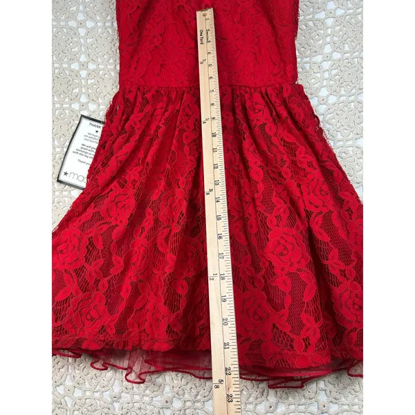 City Studio Ruby Red Lace Fit & Flare Dress Size 3 Rhinestone Waist NWT - Image 7