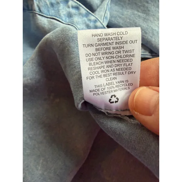 Pink Rose Chambray Shirt Women's M 100% Lyocell Oversized Button Down Coastal - Image 9