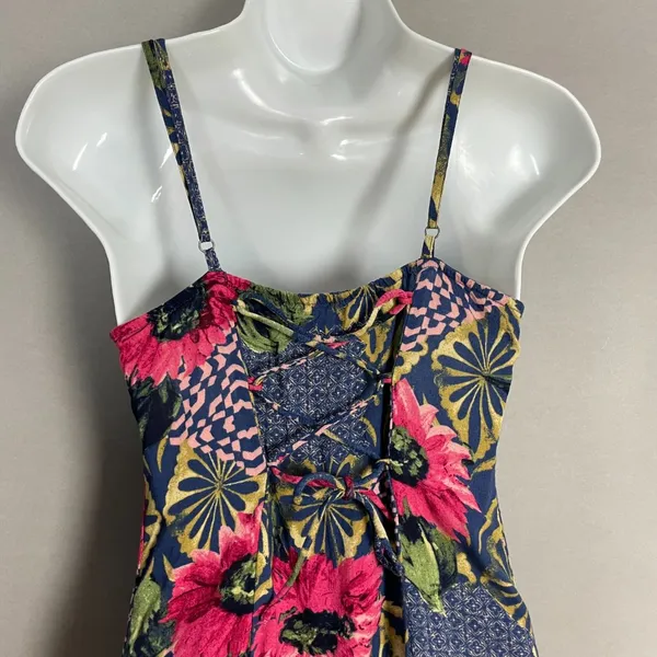 Abercrombie &‎ Fitch Dress Mini Lace-Up Back Floral Graphic Pattern Button-Up XS - Image 5