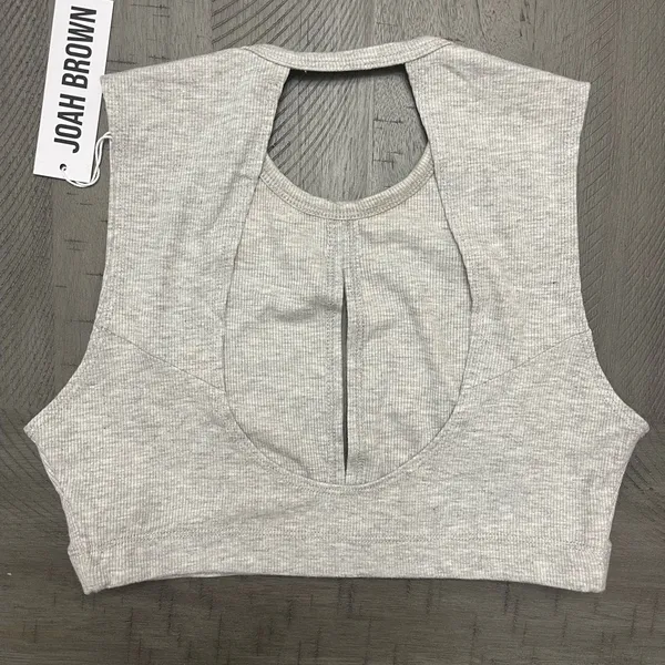 Joah Brown NEW! Ribbed Pearl Grey Keyhole Cropped Tank! - Image 2