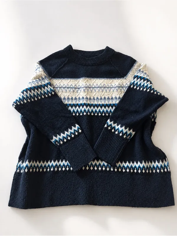 Aerie Fair Isle Nordic Knit Sweater Navy Blue Crewneck Pullover Size S/P - Image 3