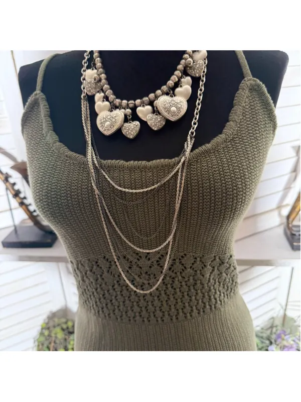 Y2K mini dress sage green crocheted cotton boho fairy backless festival grunge L - Image 8