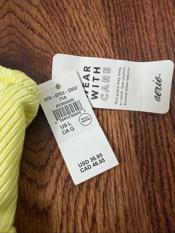 aerie Yellow Ribbed Tie-Side Bikini Top & Bottom size Large New - Image 3