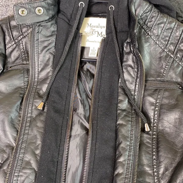 Faux Leather Double Zip Biker Jacket Black - Image 11