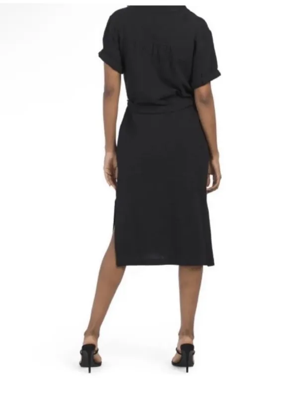 Magaschoni Black Gauze Tie-Waist Midi Dress with Side Slit M - Image 2