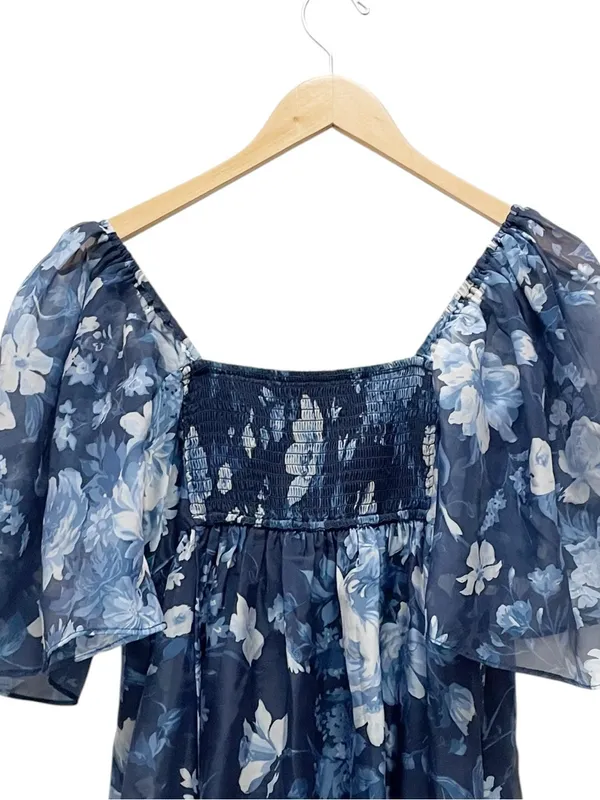 Abercrombie & Fitch Emerson Mini Dress Medium Blue Floral Organza Angel Sleeve - Image 8