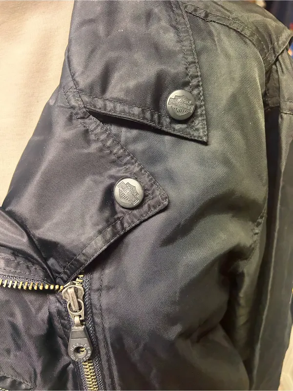 Harley Davidson Jacket Womens Medium Black Nylon Motorcycle Full Zip Embroidered - Image 8
