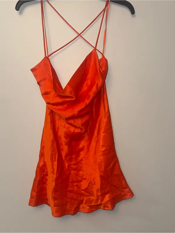 Zara Orange Mini Satin Slip Dress Sz XS - Image 3