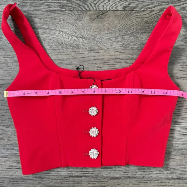 Zara Red Rhinestone Button Corset Crop Top Vest Size XS‎ Structured Boned NWOT - Image 8