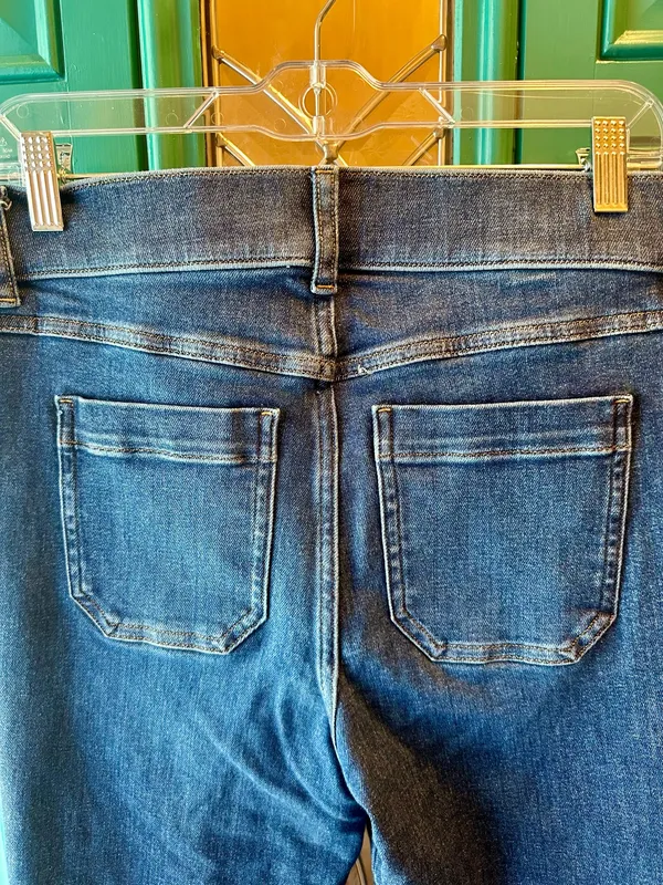 Spanx Authentic 360 Easy Flare Jeans High Rise Front Patch Pocket Blue Large - Image 8