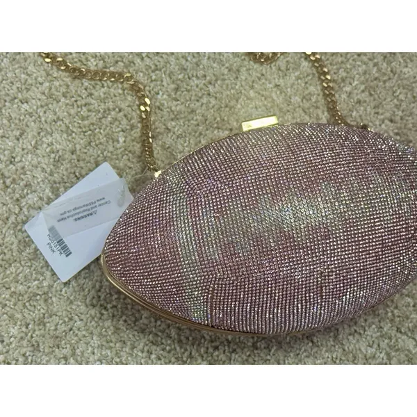 Pink Rhinestone Crystal Football Evening Clutch Gold Chain Shoulder Bag NWT - Image 2