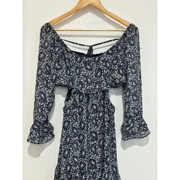 Lulus Blissful Sweetie Navy Blue Paisley Tiered Cutout Midi Dress Size XS - Image 8