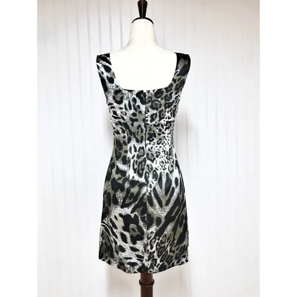 JAY GODFREY Leopard Print Satin Mini Dress‎ Sleeveless Black White Size 0 New - Image 4