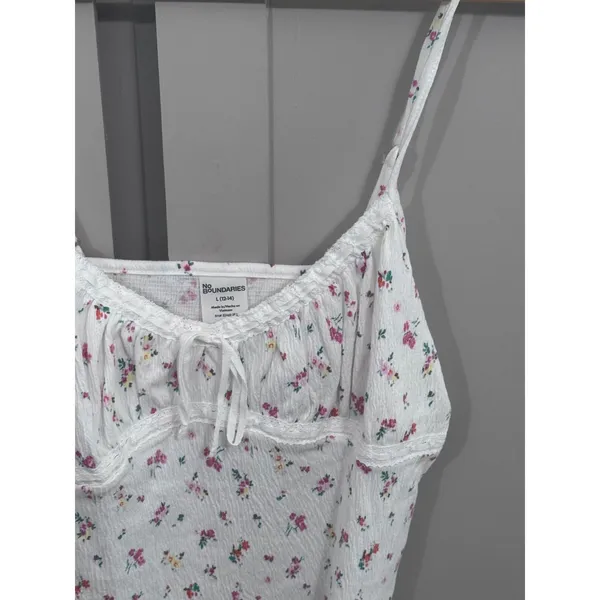 No Boundaries Floral Milkmaid Cami Top White Pink Lace Trim Cottagecore Large - Image 3