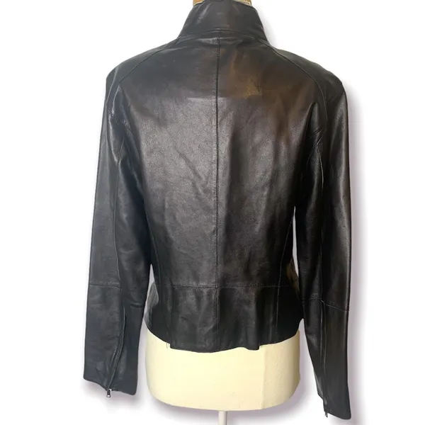 Andrew Marc leather mock neck moto jacket black sz‎ M - Image 2