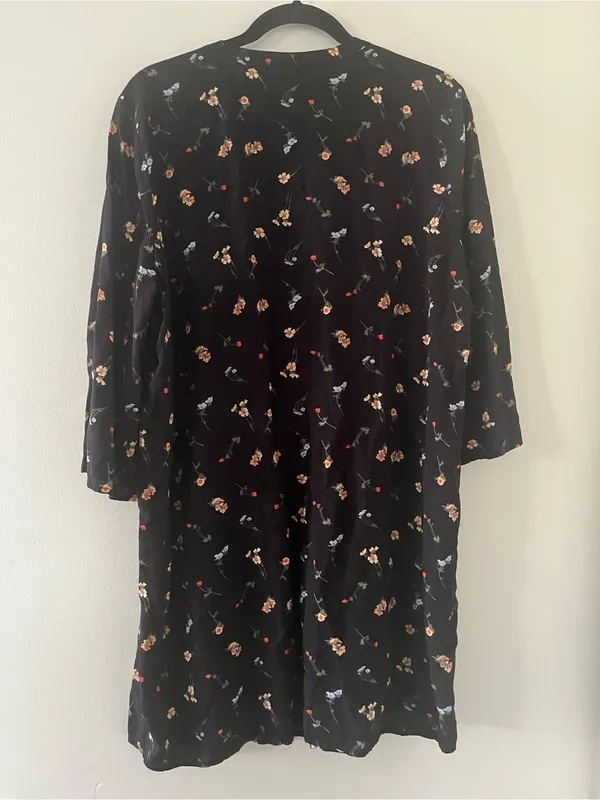 a.n.a Black Floral Pintuck Tunic Mini Dress XL Cottagecore Office Casual Career - Image 7