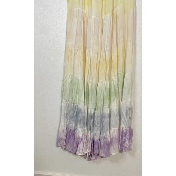 STORIA Tie Dye Maxi Dress Colorful Sleeveless Tasseled Straps Size S 100% Rayon - Image 14