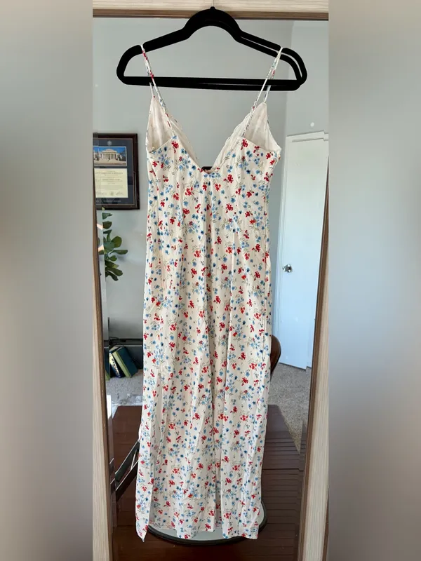 Wild Fable Women's Lace Trim Maxi Empire Waist Dress in Cream Floral NWT Bow XS - Image 4