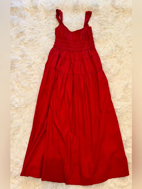 NEW DÔEN Clover organic Cotton Deep tomato Red Sleeveless Midi-Dress SZ M - Image 4