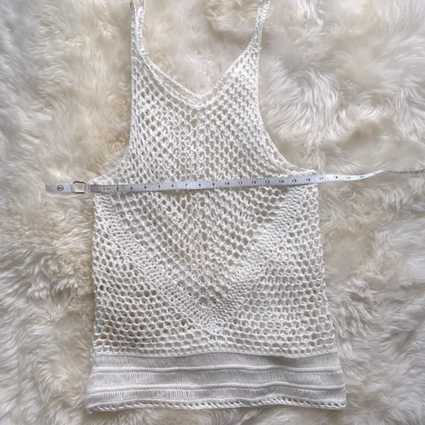 White Bohemian Crochet Knit Sheer Beach Cotton Cover Up Shirt Dress S M … - Image 9