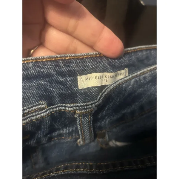 Wonderly Mid Rise Slim Flare Distressed Jeans Dark Blue Denim Size 16 Curvy Plus - Image 4