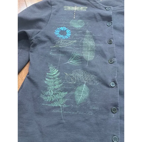 Artisans‎ Vintage Women Cardigan Dragonfly Fern Botanical Print Size XL - Image 3