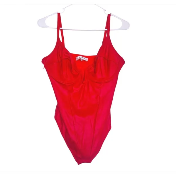 NWT Popilush Red Faux Leather Corset Shapewear Bodysuit Underwire V-Neck Medium‎ - Image 5