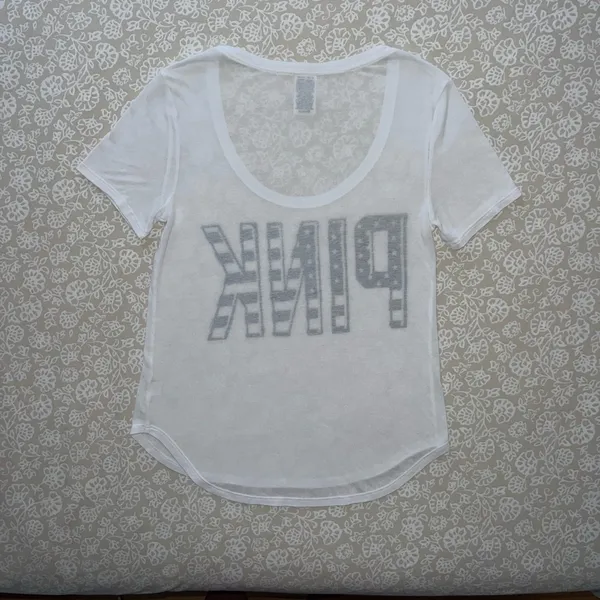 PINK Victoria's Secret White USA Flag Logo Shirt - Image 4