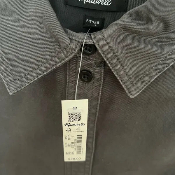 Madewell Women's Grey Darted Button-Up Shirt in (Re)generative Chino Size 10 - Image 9