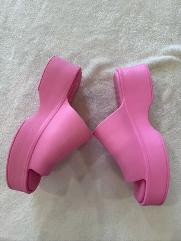 Steve Madden Pink Platform Slide Sandals Size 7 Chunky Comfort Slides - Image 4