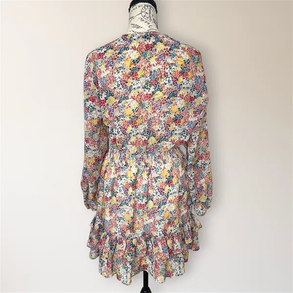 Zara Pink Blue Floral Ruffle Mini Dress Long Sleeve Smocked Tiered‎ Boho Travel - Image 5