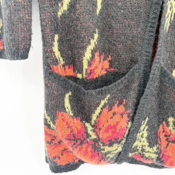 Free People Womens Floral Rose Boho Grunge Longline Flower‎ Power Cardigan XS - Image 4
