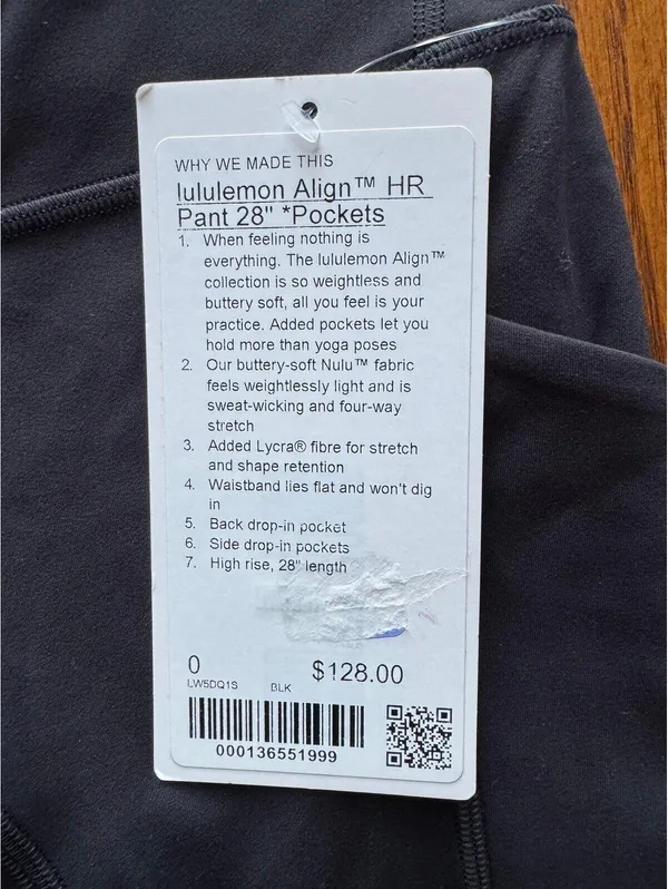 Lululemon Align With Pockets High Rise 28” Black Size 0 NWT - Image 4
