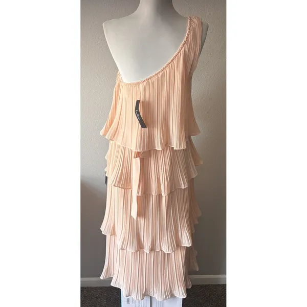 Lulus Blush‎ Pink One Shoulder Midi Tiered Dress Summer Wedding Vacation Medium - Image 7