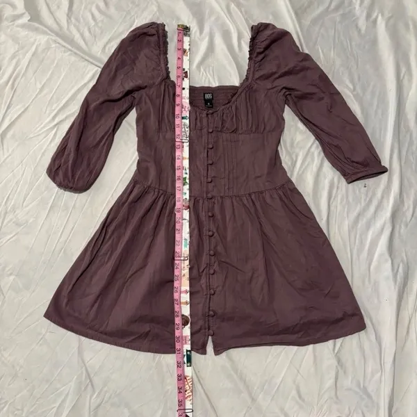 BDG Urban Outfitters Mauve Brown Puff Sleeve Button Front Mini Dress Size Small - Image 3