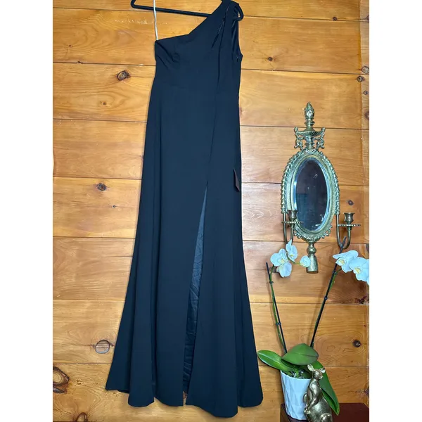 Lulus Enchanted Energy Black One-Shoulder Maxi Dress Bridesmaid Holiday Medium - Image 2