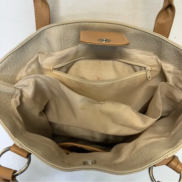 Cream Tan Shoulder Bag braided top handles vegan leather purse - Image 6