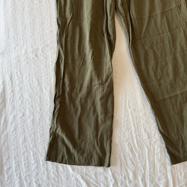 Women's Pull On Elastic Waist Olive Green Linen Cotton Style Pant Size M #260693 - Image 4