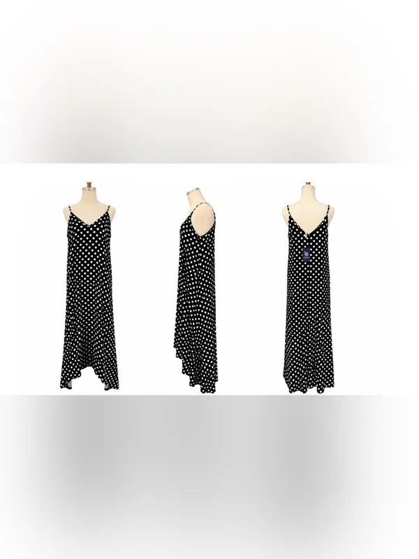 Polka Dot Spaghetti Strap Maxi Dress - Black & White - Image 3