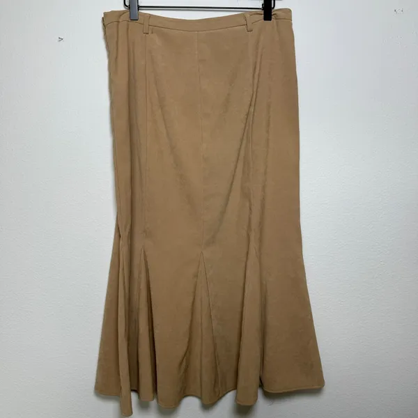 VTG 90s Women Suede Midi Skirt‎ 10 Tan Pleated Academia Western Boho Equestrian - Image 5