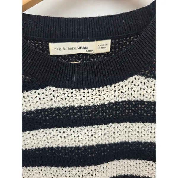 Rag & Bone Sweater Womens XS Cold Shoulder Navy White Striped Open Knit EUC - Image 2