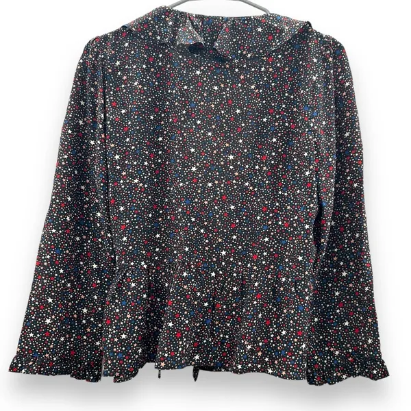 Madewell Silk‎ Ruffle-Hem Wrap Long Sleeve Top in Starry Night Size M - Image 5